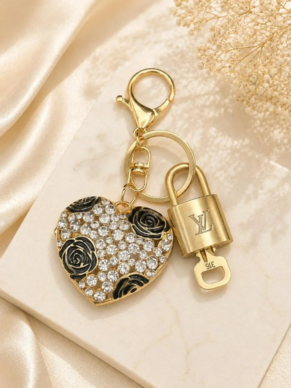 Authentic Louis Vuitton Gold Padlock 🔒 Key Set w/ Unbranded Heart Bag Charm